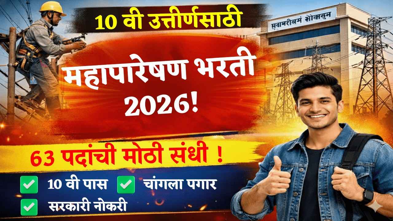 10 वी उत्तीर्णांकरीता महापारेषण अंतर्गत 63 रिक्त पदांची भरती जाहिरात; नोंदणी करा!