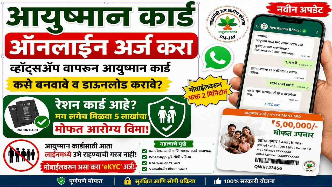 आयुष्मान कार्ड ऑनलाईन अर्ज करा: व्हॉट्सॲप वापरून आयुष्मान कार्ड कसे बनवावे व डाउनलोड करावे? (नवीन अपडेट)